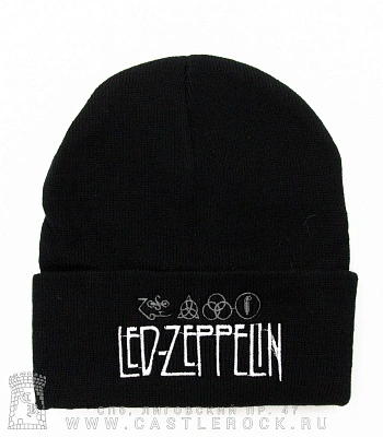 шапка с отворотом и вышивкой led zeppelin