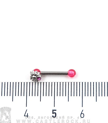 Микроштанга Сталь с Акриловыми Шариками и Пауком со Стразом (розовым) 1,2 х 10 х 3/5