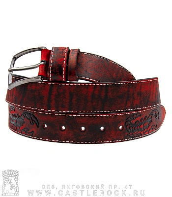 ремень кожаный скорпион (черно-красный)
