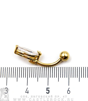 Банан Сталь Золотистый с Шариком и Стразом Лепесток (прозрачным) 1,6 х 10 х 5/7