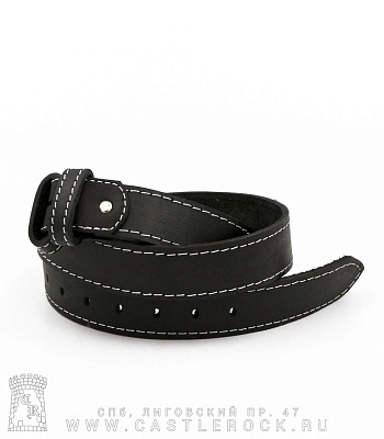 ремень кожаный полотно без пряжки (черный, прострочка белая)