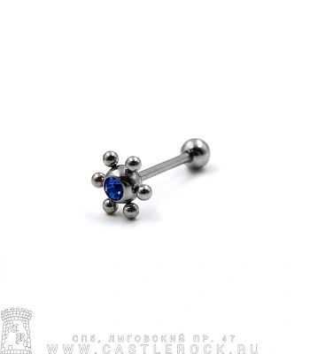 Штанга Сталь с Цветком со Стразом (синим) 1,6 х 16 х 5/11