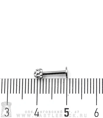 Лабрет Сталь с Шариком в Стразах (прозрачных) 1,2 х 8 х 3,5