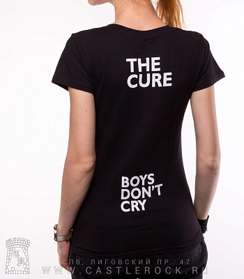 женская футболка cure "boys don't cry" (принт ч/б)