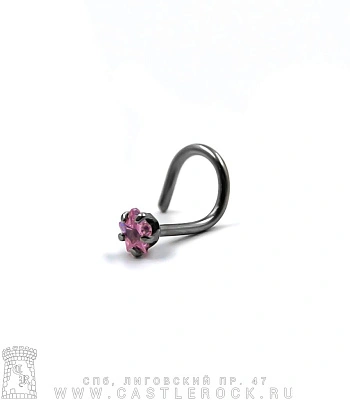 Крючок для носа Сталь со Стразом Звезда (розовым) 0,8 х 6-8 х 3