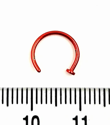 Кольцо для носа Сталь Разжимное Красное со Стопором 0,8 х 8