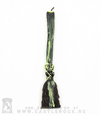 свеча метла (зеленая с черным, воск)