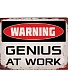 табличка warning genius at work