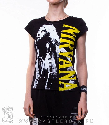 женская футболка nirvana kurt cobain (с микрофоном)