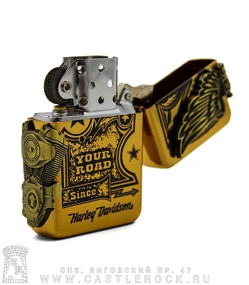 зажигалка фирменная harley-davidson "your road" (двигатель, бронза)