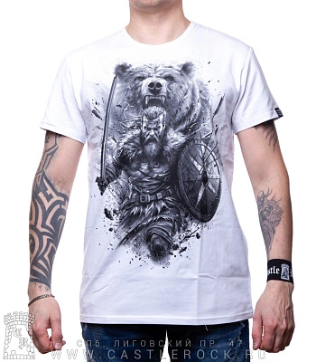 футболка викинг и медведь (белая, светится)