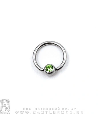 Кольцо BCR Сталь с Шариком со Стразом (зеленым) 1,6 х 11 х 5