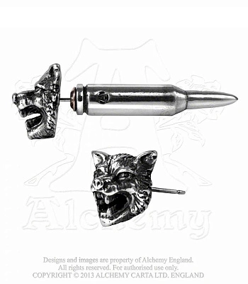 серьга alchemy gothic (алхимия готик) e326 wolf bullet