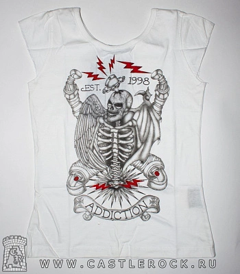 футболка детская addiction скелет с крылями (белая)