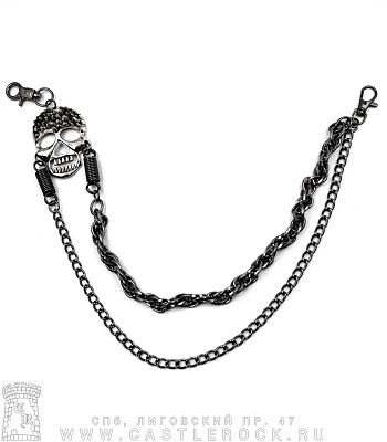 двойная цепь с карабином череп шипастый (темная)