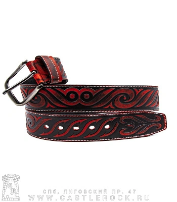 ремень кожаный tattoo 1 (волны, черно-красный)