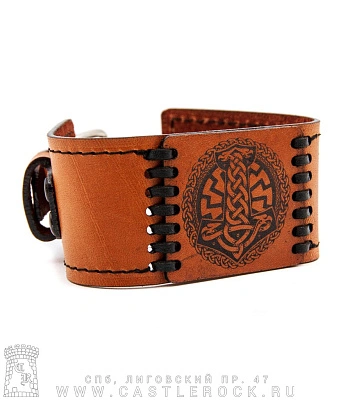 браслет кожаный с гравировкой молот тора