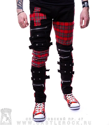 брюки клетка комбинированные (молнии, ремни)