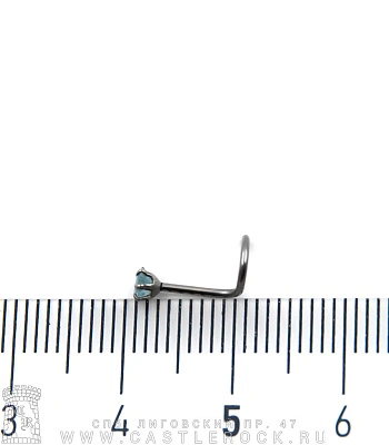 Крючок для носа Сталь со Стразом Звезда (голубым) 0,8 х 6-8 х 3