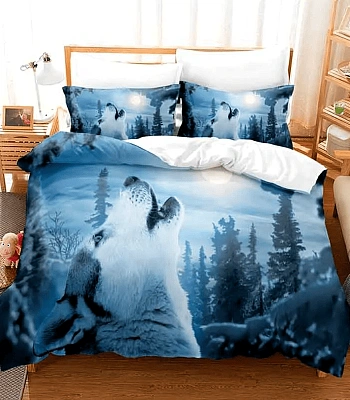 комплект покрывало с чехлами на подушки волк и луна