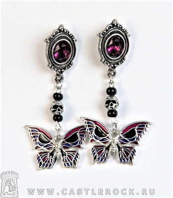 серьги alchemy gothic (алхимия готик) e301 death's-head butterfly