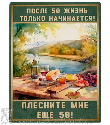 табличка после 50 жизнь только начинается! плесните мне еще 50!