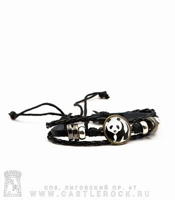 фенечка кожаная кабошон панда (черная)