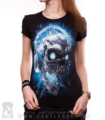 женская футболка череп в наушниках (светится)
