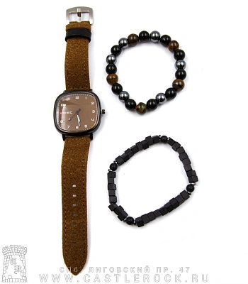 часы наручные с фенечками циферблат квадратный (коричневые)