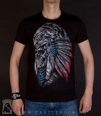 футболка череп шамана с волком (светится)