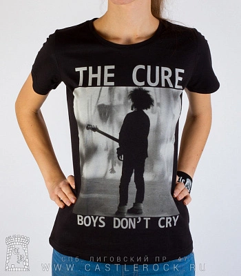 женская футболка cure "boys don't cry" (принт ч/б, большой)