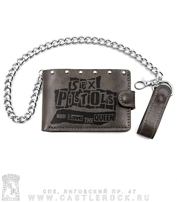 портмоне с цепью sex pistols "god save the queen" (гравировка, на кнопке, ручная работа)