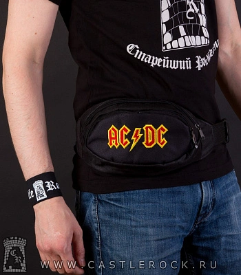 сумка на пояс с вышивкой ac/dc (кант желтый)