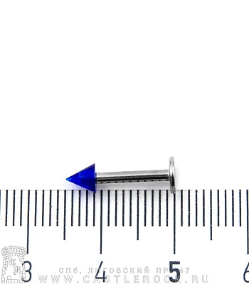 Лабрет Сталь с Акриловым Шипом (синим) 1,6 х 10 х 4