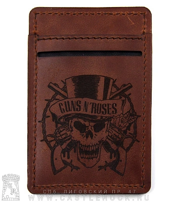 кардхолдер с гравировкой guns'n'roses (коричневый, ручная работа)