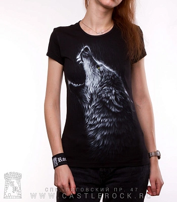 женская футболка волк воет (светится)