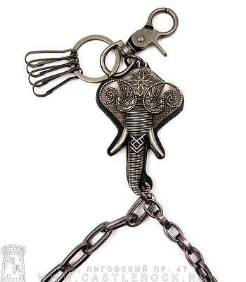 двойная цепь с карабином ключница слон (кожаная подложка)