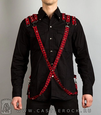 рубашка с длинным рукавом ремни с клеткой (черно-красной)