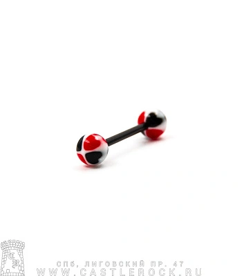 Штанга Биофлекс с Акриловыми Шариками Сердечки (черно-красная) 1,6 х 16 х 6/6