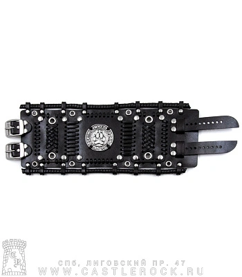 напульсник кожаный стимпанк черный (bspkv-5) след волка в руническом круге