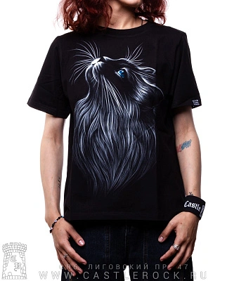 женская футболка кошка (голубые глаза, прямая, светится)