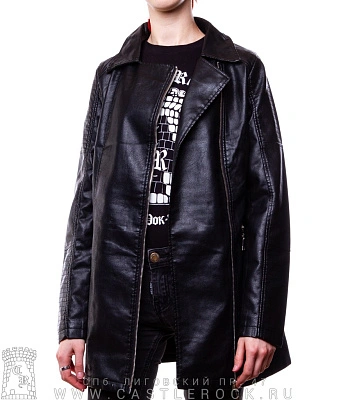 куртка женская к/з удлиненная (косая молния, стеганые вставки) а2032