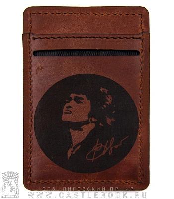кардхолдер с гравировкой кино в. цой (коричневый, ручная работа)