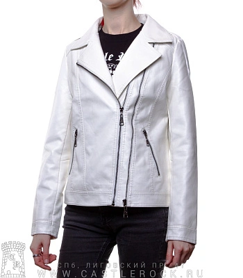 косуха женская к/з удлиненная (без ремня, 2 молнии, белая) h-313