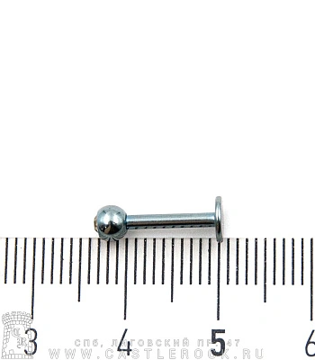 Лабрет Сталь Голубой с Шариком со Стразом (прозрачным) 1,6 х 10 х 4