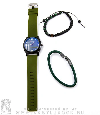 часы наручные с фенечками циферблат круглый (зеленые)