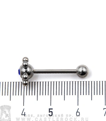 Штанга Сталь с Цветком со Стразом (синим) 1,6 х 16 х 5/11