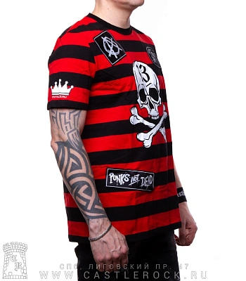 футболка княzz череп 13 (с нашивками, черно-красная)
