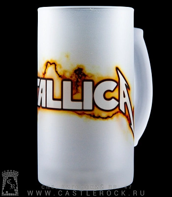 кружка пивная стеклянная metallica (надпись, молнии)