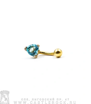 Банан Сталь Золотистый с Шариком и Стразом Сердце (голубым) 1,6 х 10 х 5/7